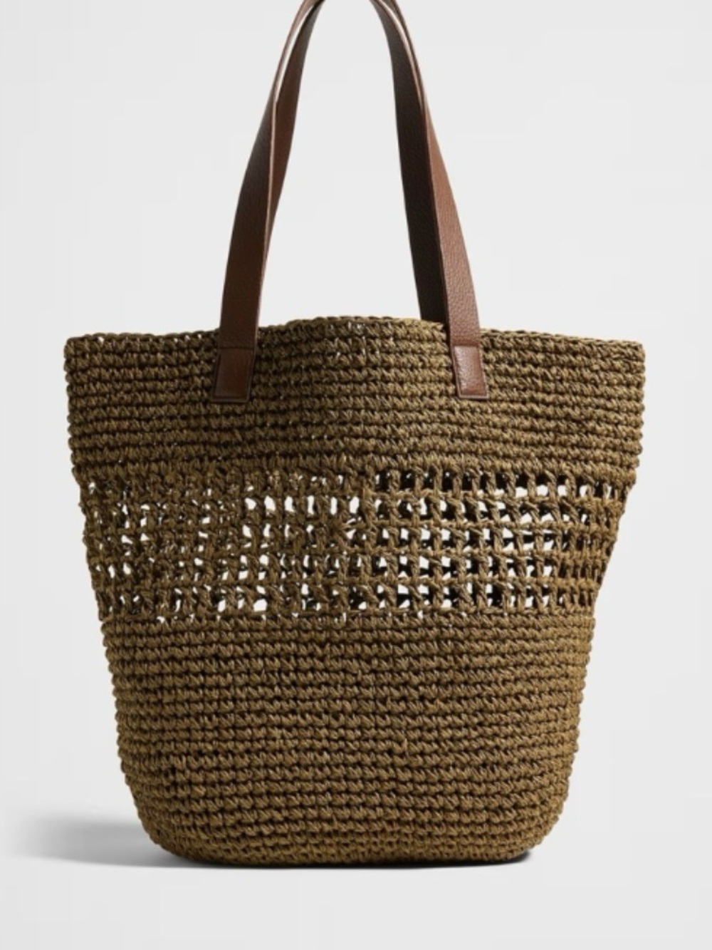 Banana Republic Olive Woven Tote with Brown Straps